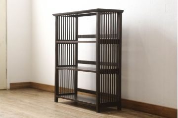 ビンテージ家具　松本民芸家具　#117型　和モダンスタイルにおすすめ!格子が魅力的な書棚(飾り棚、本棚、オープンラック)(R-060422)