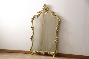 中古　美品　イタリア　SILIK(シリック)　ロココ調の細やかで豪華な彫刻が見事!存在感を放つウォールミラー(壁掛け鏡、姿見)(R-060437)