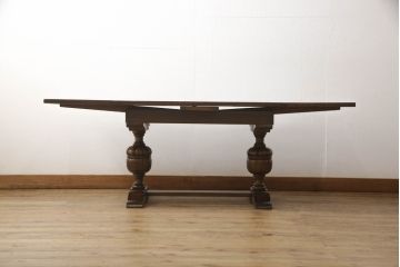 イギリスアンティーク家具　オーク材　希少な特小サイズ!!　脚や天板などの凝ったつくりが見事なドローリーフテーブル(サイドテーブル、コーヒーテーブル、エクステンションテーブル、カフェテーブル、ローテーブル)(R-060446)