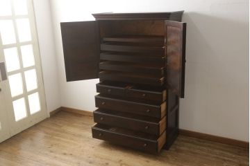 和製ビンテージ　松本民芸家具　A型和タンス　衣装盆付き!　落ち着いた品のある和タンス(チェスト、引き出し、洋服タンス、着物箪笥、衣装箪笥、ヴィンテージ)(定価約78万円)(R-060450)