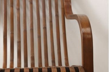 和製アンティーク　竹興社　城所右文次　オリジナル　Bamboo Chair　滑らかな曲線のデザインが目を惹くバンブーチェア(アームチェア、安楽椅子、ディスプレイ)(R-060452)