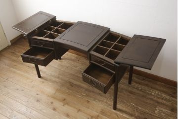 中国ビンテージ　希少デザイン　唐木　上品な佇まいと天板下の収納が魅力的な両袖デスク(ヴィンテージ、ニーホールデスク、両袖机、テーブル、在宅ワーク用、在宅用、ワークデスク、オフィスデスク)(R-060455)