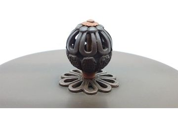 佐藤浄清　銅蓋　透かしの摘みがアクセントになる鉄瓶　箱なし(茶道具)(R-060465)