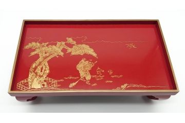 大正〜昭和初期　高砂の図　朱塗木製お膳(漆器)(R-060467)