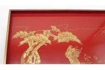 大正〜昭和初期　高砂の図　朱塗木製お膳(漆器)(R-060467)