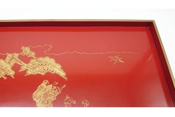 大正〜昭和初期　高砂の図　朱塗木製お膳(漆器)(R-060467)