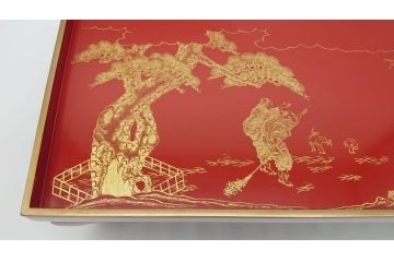 大正〜昭和初期　高砂の図　朱塗木製お膳(漆器)(R-060467)