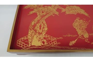 大正〜昭和初期　高砂の図　朱塗木製お膳(漆器)(R-060467)