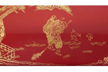 大正〜昭和初期　高砂の図　朱塗木製お膳(漆器)(R-060467)