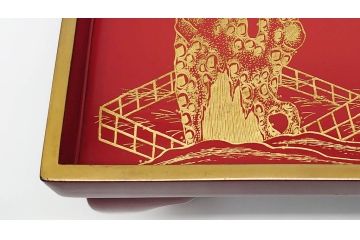 大正〜昭和初期　高砂の図　朱塗木製お膳(漆器)(R-060467)