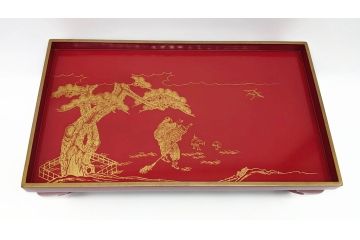 大正〜昭和初期　高砂の図　朱塗木製お膳(漆器)(R-060468)