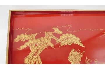 大正〜昭和初期　高砂の図　朱塗木製お膳(漆器)(R-060468)