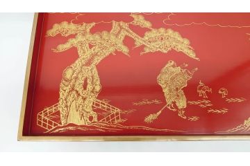 大正〜昭和初期　高砂の図　朱塗木製お膳(漆器)(R-060468)