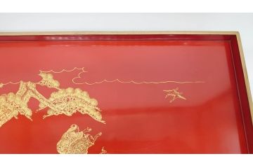 大正〜昭和初期　高砂の図　朱塗木製お膳(漆器)(R-060468)