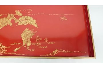 大正〜昭和初期　高砂の図　朱塗木製お膳(漆器)(R-060468)
