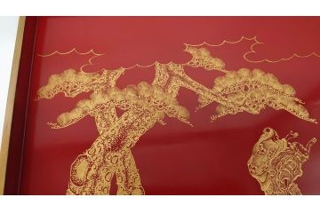 大正〜昭和初期　高砂の図　朱塗木製お膳(漆器)(R-060468)