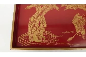 大正〜昭和初期　高砂の図　朱塗木製お膳(漆器)(R-060468)