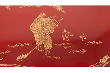大正〜昭和初期　高砂の図　朱塗木製お膳(漆器)(R-060468)