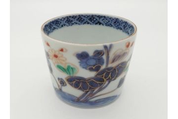 江戸期　古伊万里　色絵草花文蕎麦猪口(和食器、有田焼)(R-060471)