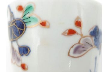 江戸期　古伊万里　色絵草花文蕎麦猪口(和食器、有田焼)(R-060471)