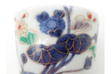 江戸期　古伊万里　色絵草花文蕎麦猪口(和食器、有田焼)(R-060471)