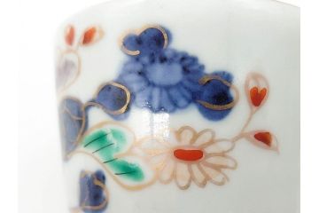 江戸期　古伊万里　色絵草花文蕎麦猪口(和食器、有田焼)(R-060471)