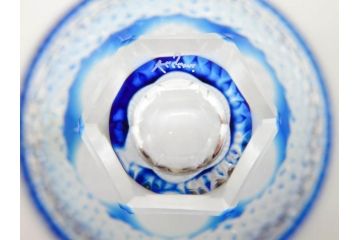 KAGAMI　カガミクリスタル　江戸切子　懐石杯(ブルーガラス、共箱付)(R-060480)