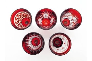 フランス　GENUINE　LEAD　クリスタルリキュールグラス　5点セット(切子、カットガラス)(R-060489)