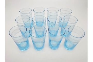 大正〜昭和初期　ブルーグラヴェール模様　コップ12点セット(アールヌーボー、レトロ)(R-060491)