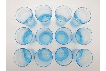大正〜昭和初期　ブルーグラヴェール模様　コップ12点セット(アールヌーボー、レトロ)(R-060491)