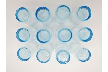 大正〜昭和初期　ブルーグラヴェール模様　コップ12点セット(アールヌーボー、レトロ)(R-060491)