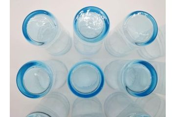 大正〜昭和初期　ブルーグラヴェール模様　コップ12点セット(アールヌーボー、レトロ)(R-060491)