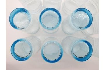 大正〜昭和初期　ブルーグラヴェール模様　コップ12点セット(アールヌーボー、レトロ)(R-060491)