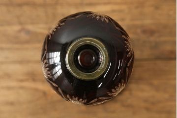 明治〜大正期　巻き芯14分芯42mm　丸みとくびれのバランスが特徴的な切子ガラスのオイルランプ(卓上照明、卓上ランプ)(R-060501)