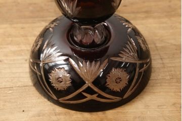 明治〜大正期　巻き芯14分芯42mm　丸みとくびれのバランスが特徴的な切子ガラスのオイルランプ(卓上照明、卓上ランプ)(R-060501)