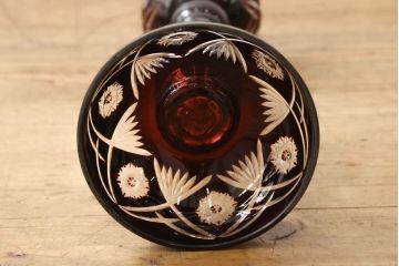明治〜大正期　巻き芯14分芯42mm　丸みとくびれのバランスが特徴的な切子ガラスのオイルランプ(卓上照明、卓上ランプ)(R-060501)