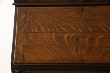 イギリスアンティーク　オーク材　ステンドグラス入り　クラシカルなデザインが素敵なビューローブックケース(本箱、キャビネット、収納棚、戸棚、ライティングビューロー、ワークデスク、在宅ワーク、在宅用)(R-060515)
