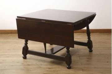 中古　松本民芸家具　D型バタフライ卓子　挽き物加工の脚が目を惹くバタフライテーブル(エクステンションテーブル、ダイニングテーブル、2人掛け、4人掛け)(定価約33万円)(R-060528)