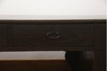 和製アンティーク　杢目が魅力的な総栗材の大型両袖机(文机、座机、ローテーブル、デスク、在宅用、在宅ワーク用、テレビ台、テレビボード、ローボード)(R-060534)