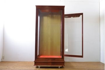 和製ビンテージ　最高級　タモ材　レトロな雰囲気を感じる特大縦型ガラスケース(ショーケース、店舗什器、ヴィンテージ)(R-060537)