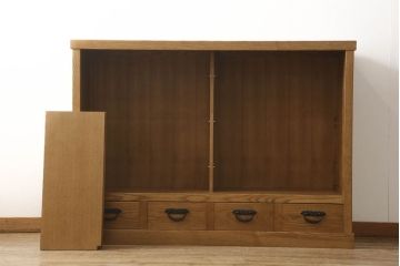 中古　美品　国産　手造り　タモ材　和モダンなお部屋に取り入れやすい水屋箪笥サイドボード(サイドキャビネット、食器棚、カップボード、戸棚、収納棚)(R-060545)
