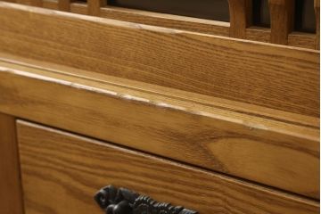 中古　美品　国産　手造り　タモ材　和モダンなお部屋に取り入れやすい水屋箪笥サイドボード(サイドキャビネット、食器棚、カップボード、戸棚、収納棚)(R-060545)