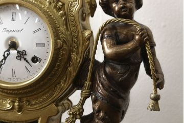 中古　美品　高級品　イタリア　FARBEL　Imperial(インペリアル)　六本木アピス取り扱い　真鍮製　ゼンマイ式置時計(置き時計、ディスプレイ)(R-060556)