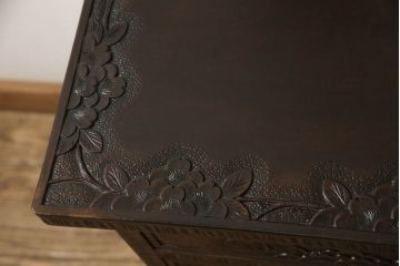 和製ビンテージ ヴィンテージ家具　伝統工芸　軽井沢彫り　細部まで施された満開の桜の彫刻が美しいドレッシングチェスト(ドレッサー、引き出し、鏡台)(R-060573)