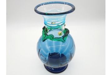 イタリア　ベネチアンガラス　 ビビットな色合いが魅力の花瓶(サイン有、作家物、ヴェネチアングラス、フラワーベース)(R-060586)