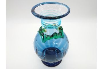 イタリア　ベネチアンガラス　 ビビットな色合いが魅力の花瓶(サイン有、作家物、ヴェネチアングラス、フラワーベース)(R-060586)