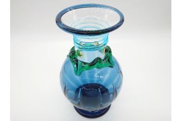 イタリア　ベネチアンガラス　 ビビットな色合いが魅力の花瓶(サイン有、作家物、ヴェネチアングラス、フラワーベース)(R-060586)
