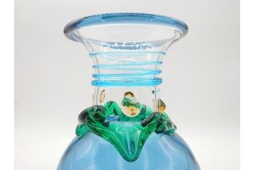 イタリア　ベネチアンガラス　 ビビットな色合いが魅力の花瓶(サイン有、作家物、ヴェネチアングラス、フラワーベース)(R-060586)