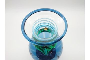 イタリア　ベネチアンガラス　 ビビットな色合いが魅力の花瓶(サイン有、作家物、ヴェネチアングラス、フラワーベース)(R-060586)