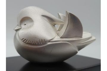 光一作　ころんとしたかわいい姿に癒される!　おしどりの置物　純銀製　ケース付き　オブジェ(R-060608)
